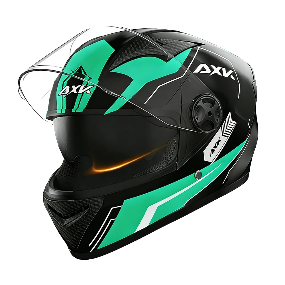 Universeller Vollgesichts-motorradhelm, Dual-visier, Abnehmbarer Nackenwärmer, Grün