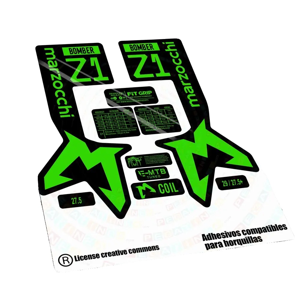 Aufkleber, Hochwertiges Vinyl, Kompatibel Mit Marzocchi Bomber Z1 2024, Fluor Grün