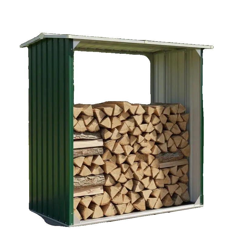 Brennholzlagerung, Verzinkter Stahl, Wetterbeständiges Design, Armeegrün
