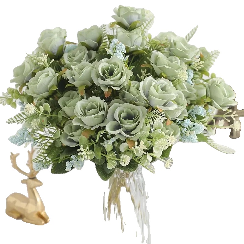 Künstlicher Rosenstrauß, Pflegeleicht, Vielseitige Dekoration, Grün, 3pcs-f