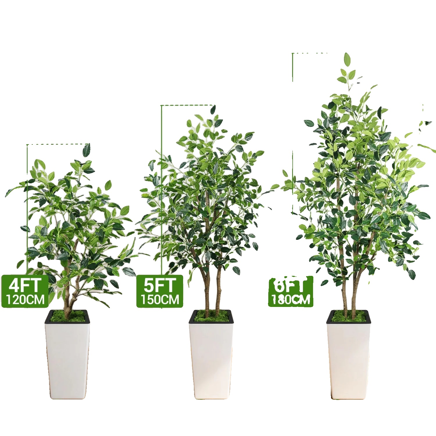 Künstlicher Ficusbaum, Realistisches Design, Pflegefrei, Grün-b, 120cm