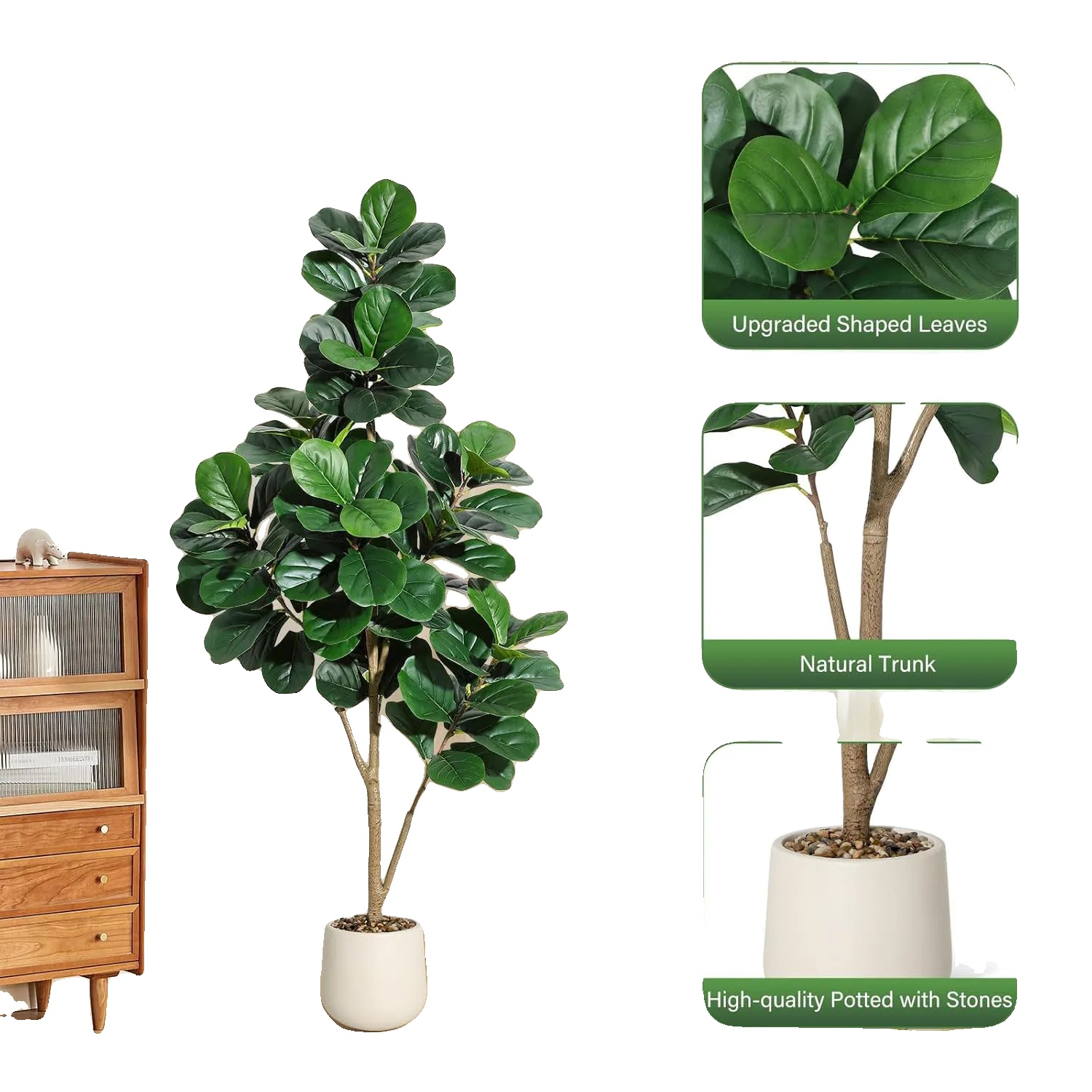 Künstlicher Geigenblattfeigenbaum, Lebensechtes Design, Pflegeleicht, 180cm