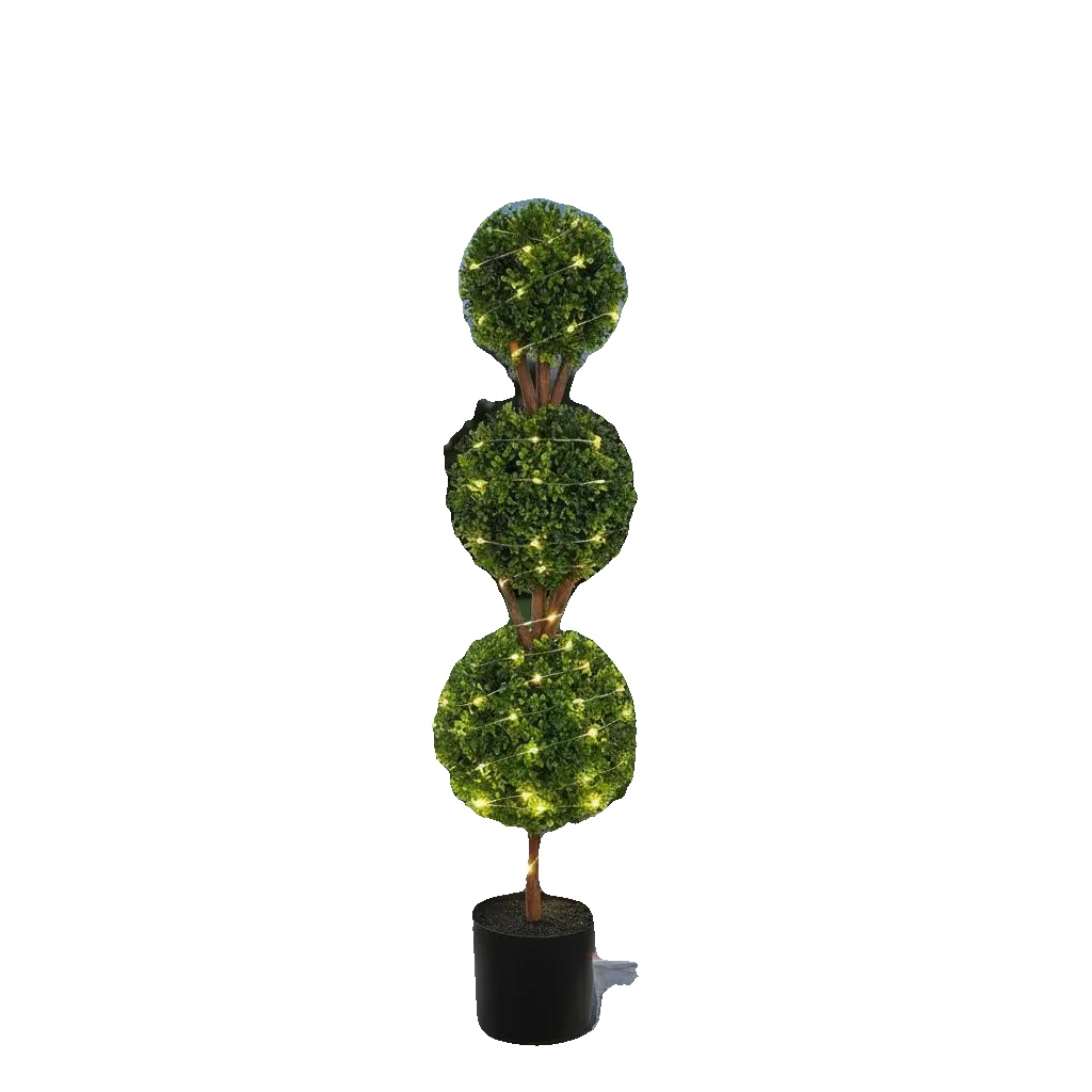 Künstlicher Buchsbaum-topiary, 122 Cm Höhe, Lebensechtes Design, 2 Led-lichter Ohne Batterie, Armeegrün