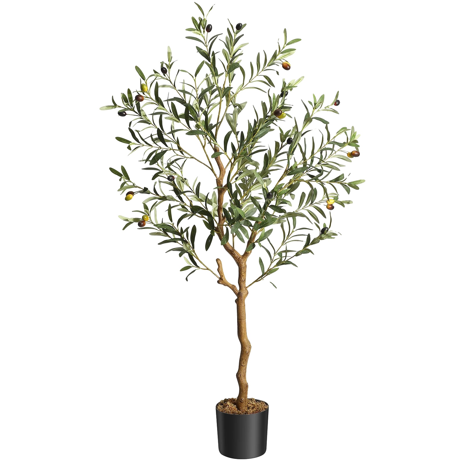 Künstlicher Olivenbaum, Höhe 120 Cm, Topfdurchmesser 25 Cm, Natürlicher Holzstamm, Realistische Früchte, Für Innen- Und Außenbereich