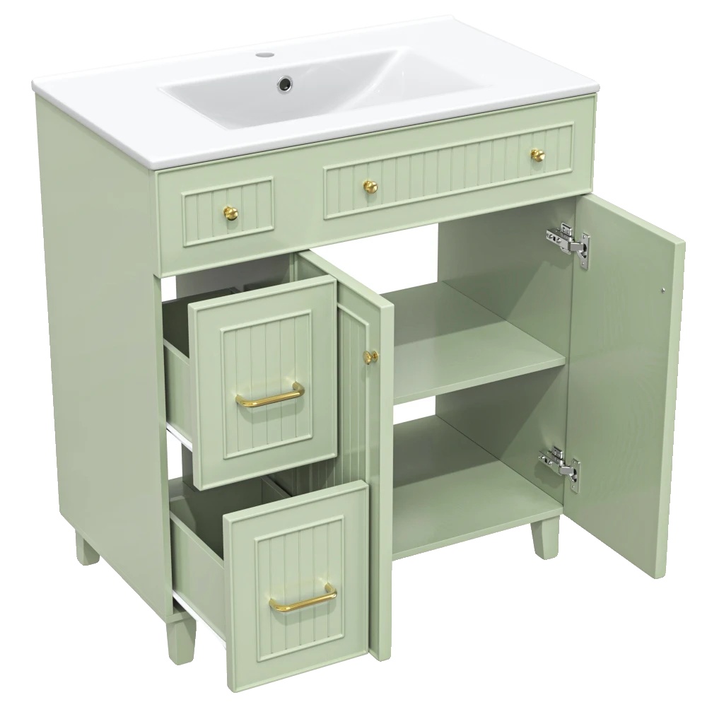 Badezimmer-schrank, Multifunktionale Aufbewahrung, Keramikwaschbecken, Langlebige Mdf-konstruktion, Cqy-grün