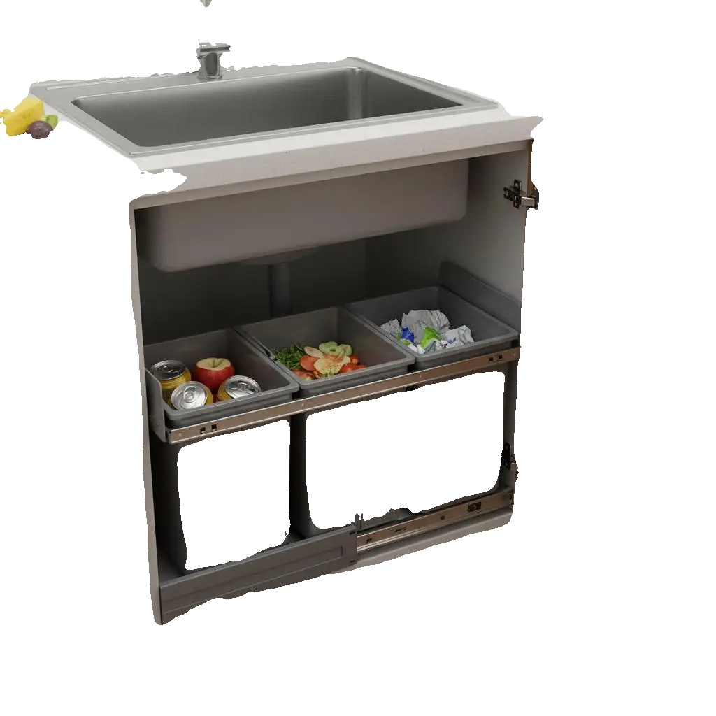 Mülltonne, Herausziehbar, Doppelte Kapazität, Unter-sink-installation, Armeegrün