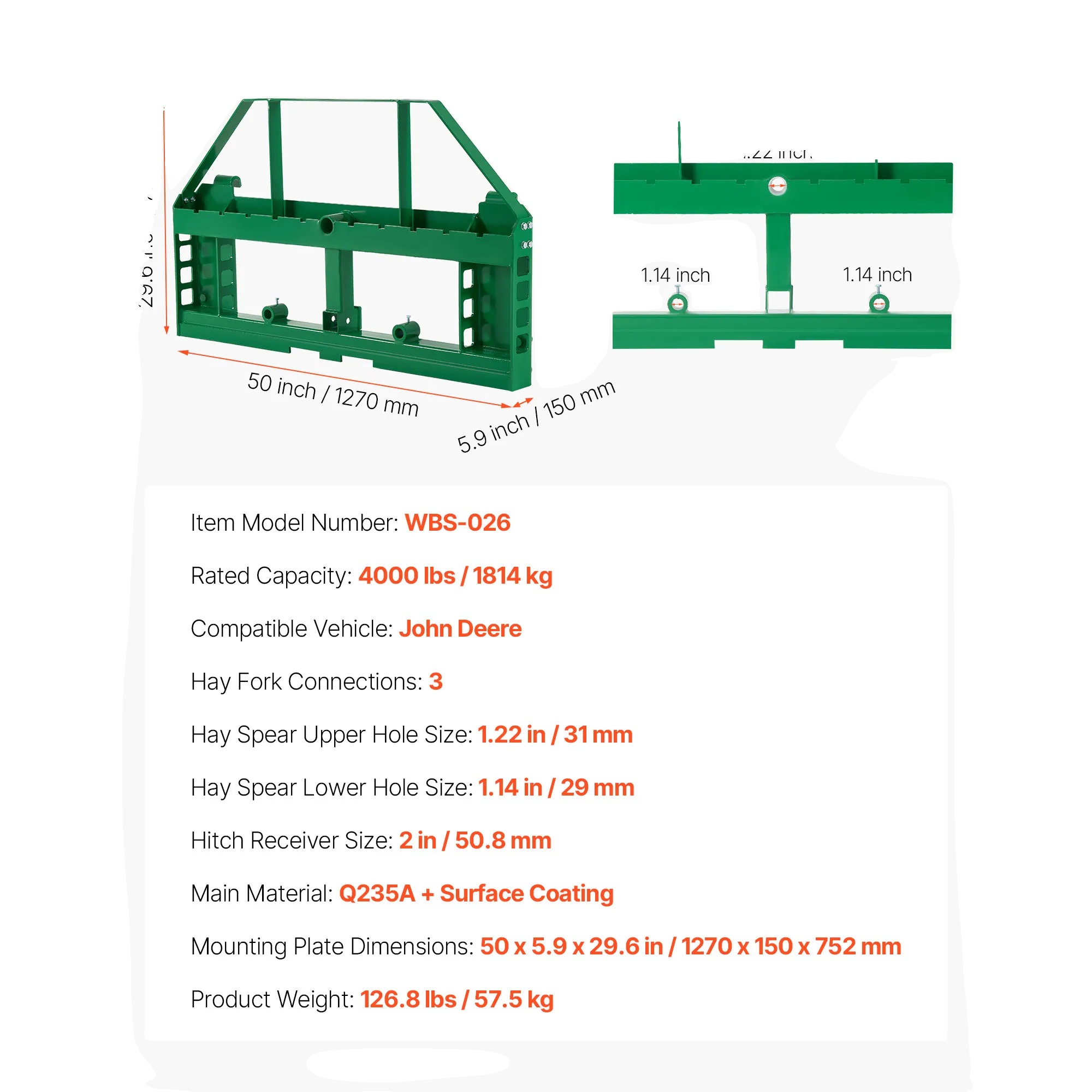 Gabelstaplerrahmen, 4000 Lbs Tragfähigkeit, Kompatibel Mit John Deere Traktoren, 4000 Lbs