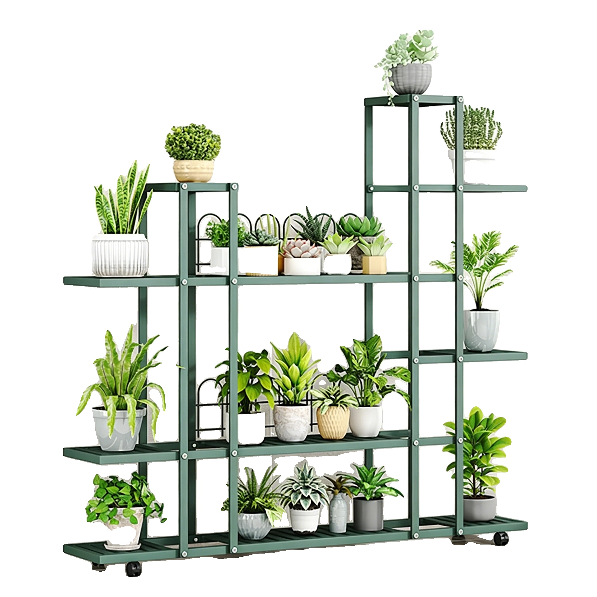 Pflanzenständer, Mehrstöckiges Design, Rostbeständige Beschichtung, Grüner Stil C