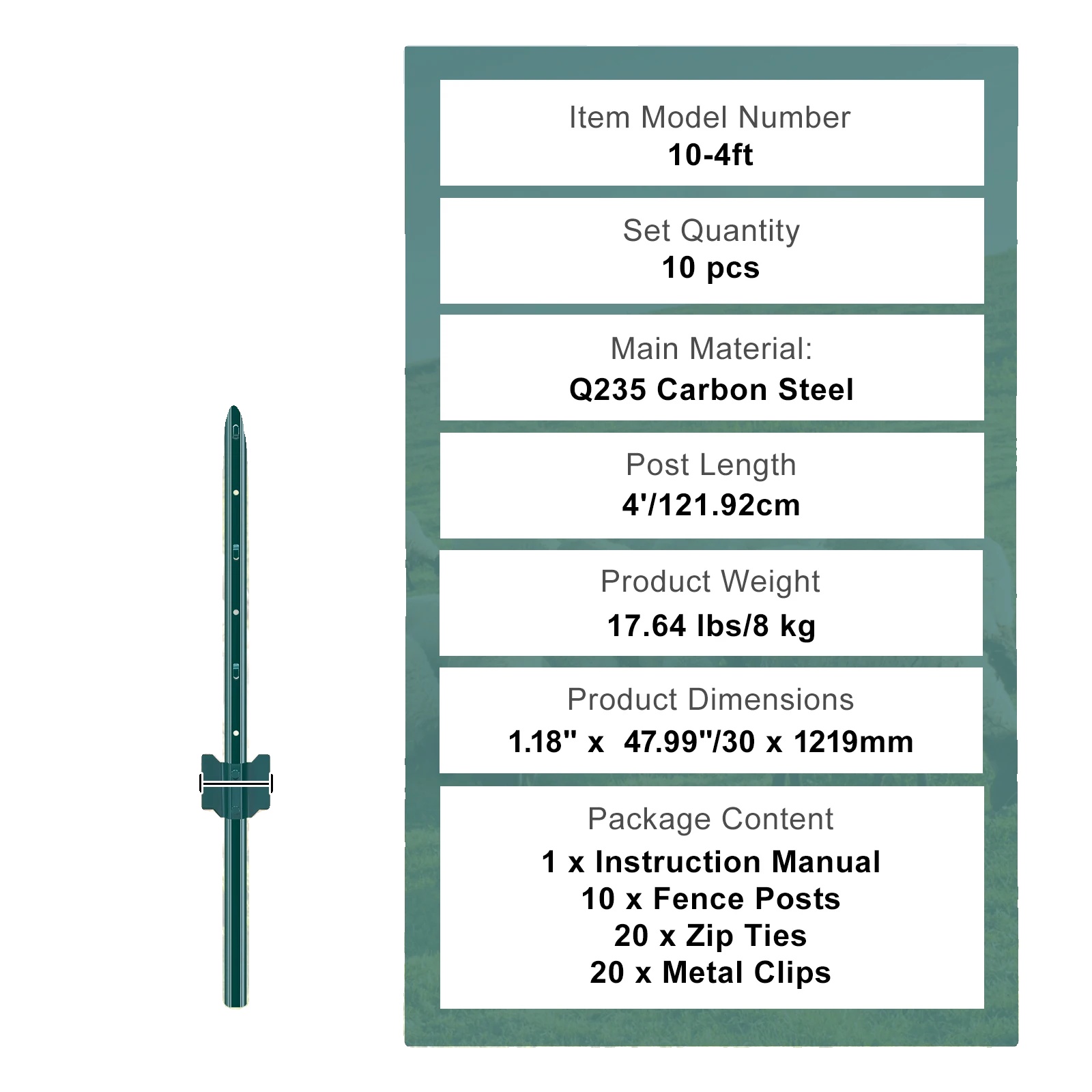 T-post, Schwerlastmetall, Vielseitige Anwendung, 10c 4inch