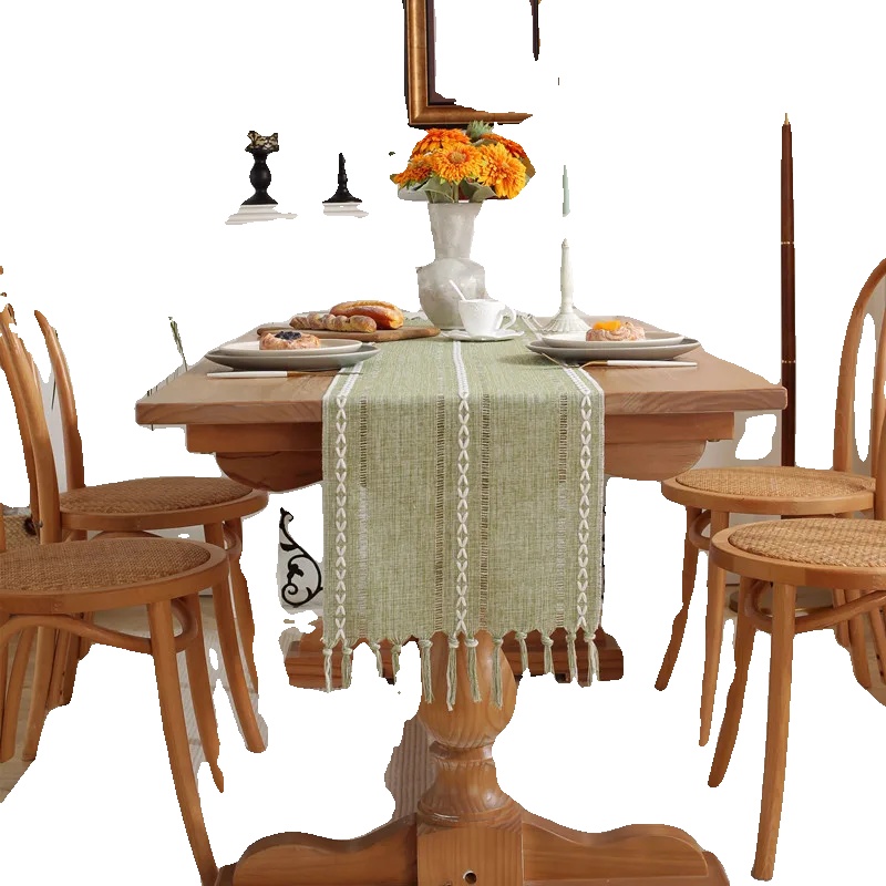 Tischläufer, Rustikales Design, Baumwoll-leinen-mischung, 35x180cm 1stück, Grün B