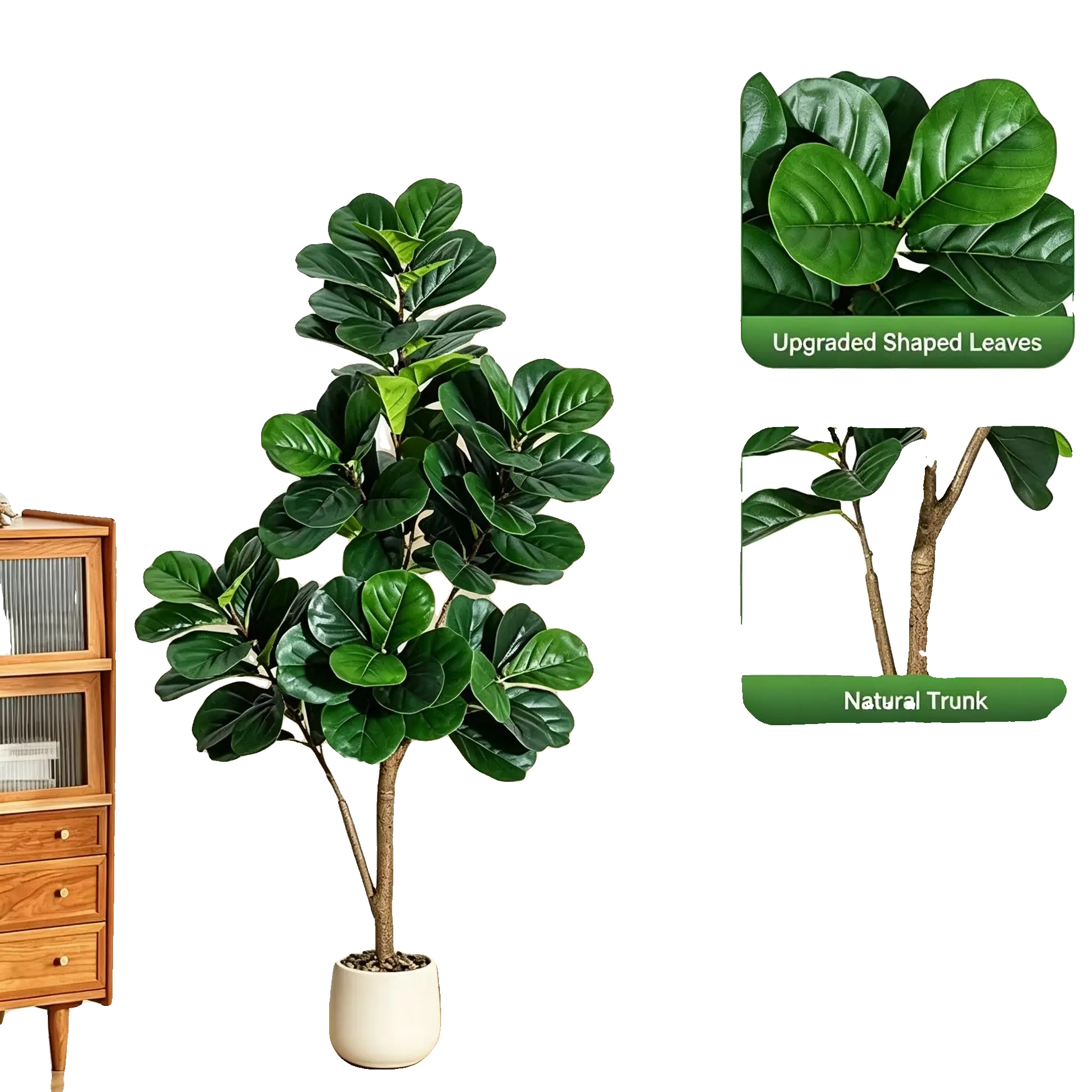 Künstlicher Geigenfeigenbaum, Höhe 1,5 M, Blattanzahl 77 Blätter, Topfdurchmesser 20 Cm, Pflanzenstil Ficus Lyrata, Innengebrauch Ja