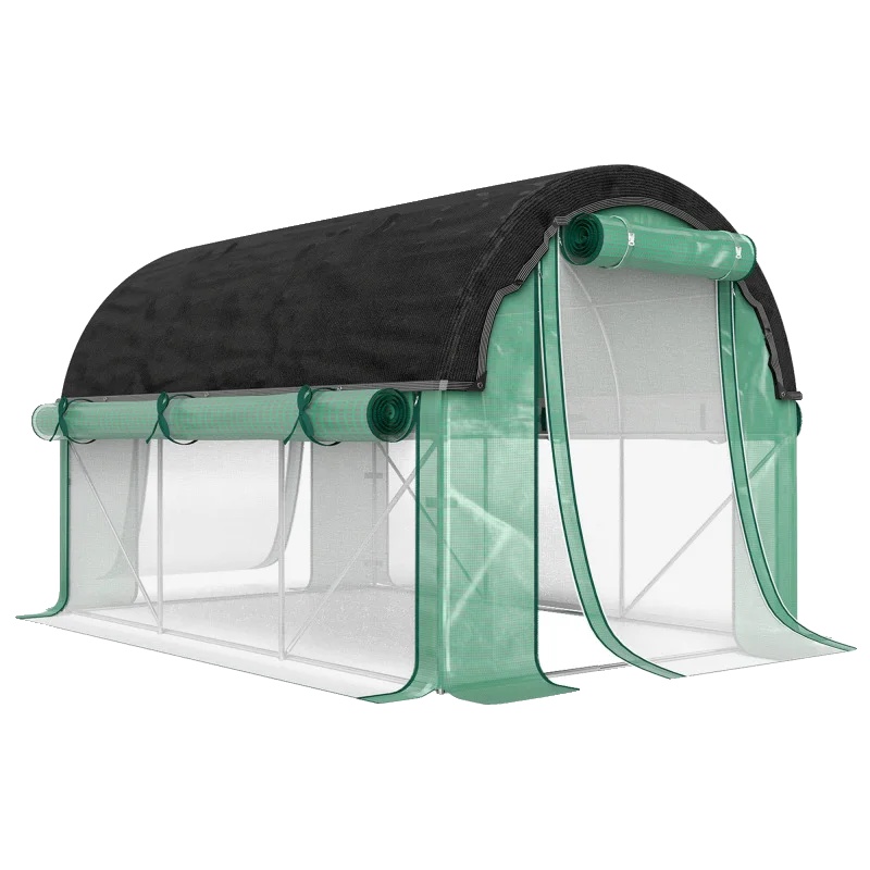 Foliengewächshaus, 3 X 2 X 2 M Abmessungen, 140 G/m² Uv-beständiger Bezug, 6 Fenster, Verzinkter Stahlrahmen, Rollbare Seitenwände