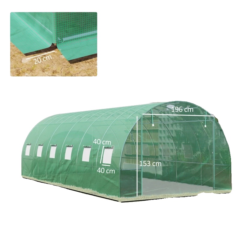 Polytunnel-gewächshaus, Verstärkende Kunststoffabdeckung, Begehbares Design, Uv-schutz, Querlüftung, Geräumiges Innere