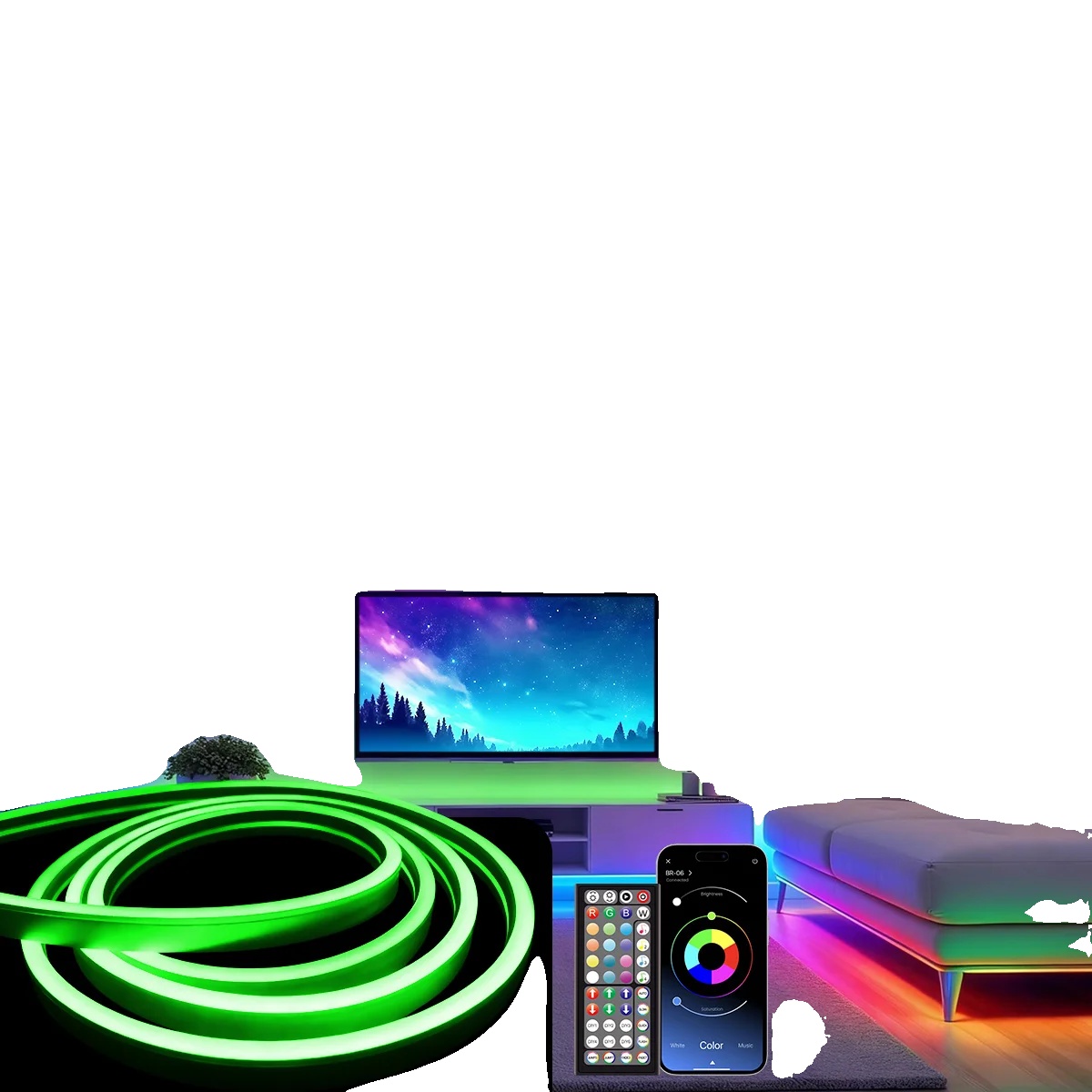 Led Neon Streifenlichter, Flexibles Design, Musik-synchronisationsfunktion, 15m, Rgb