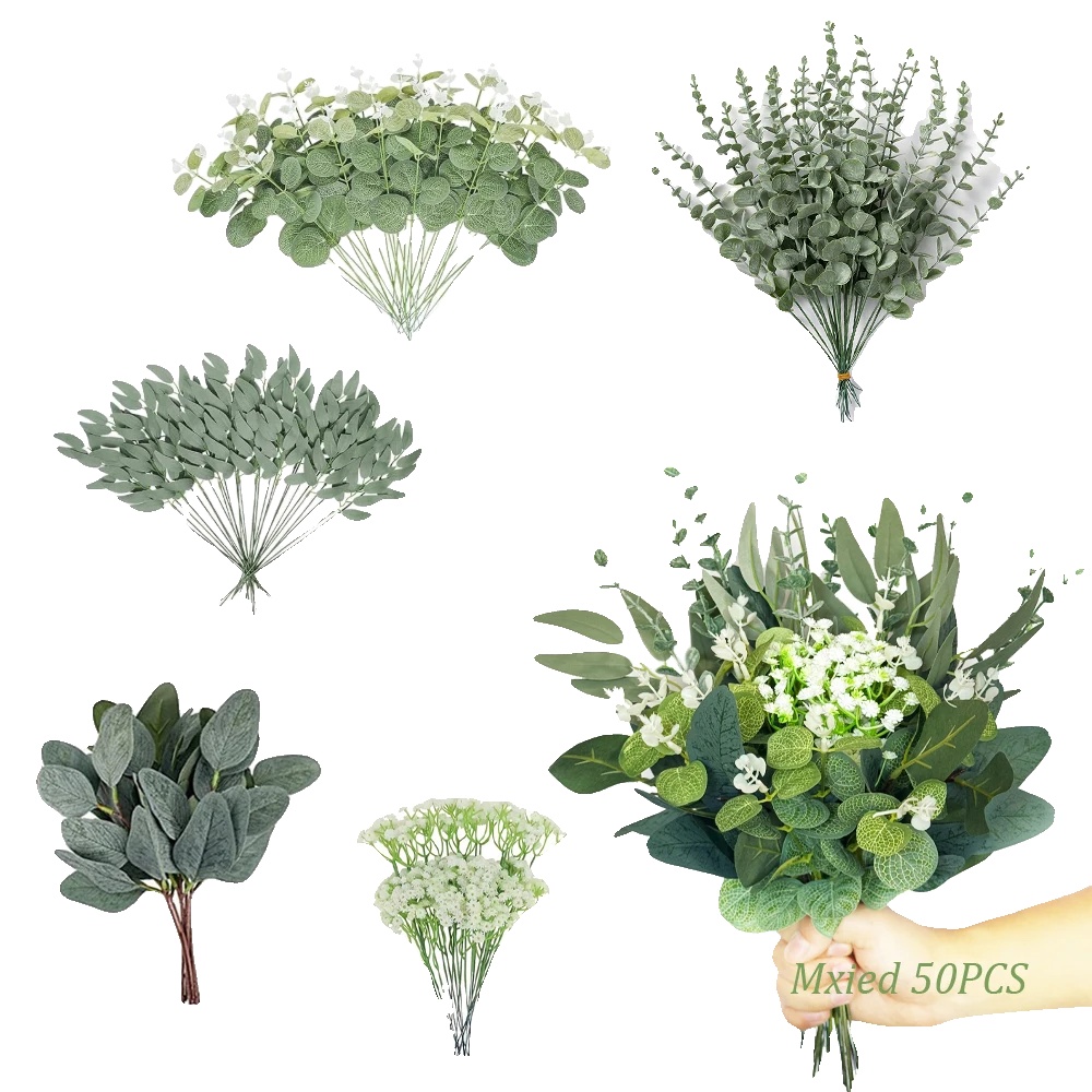 Künstliche Blumensträuße, Eukalyptusblätter, Innendekoration, 02-50pcs