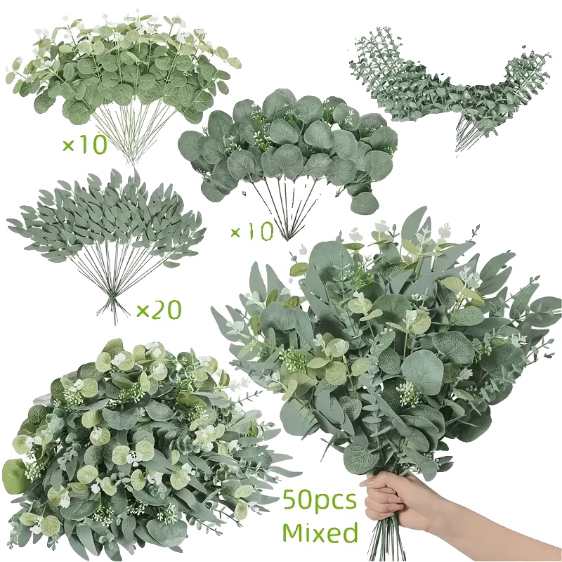 Künstliche Blumensträuße, Eukalyptusblätter, Innendekoration, 50pcs