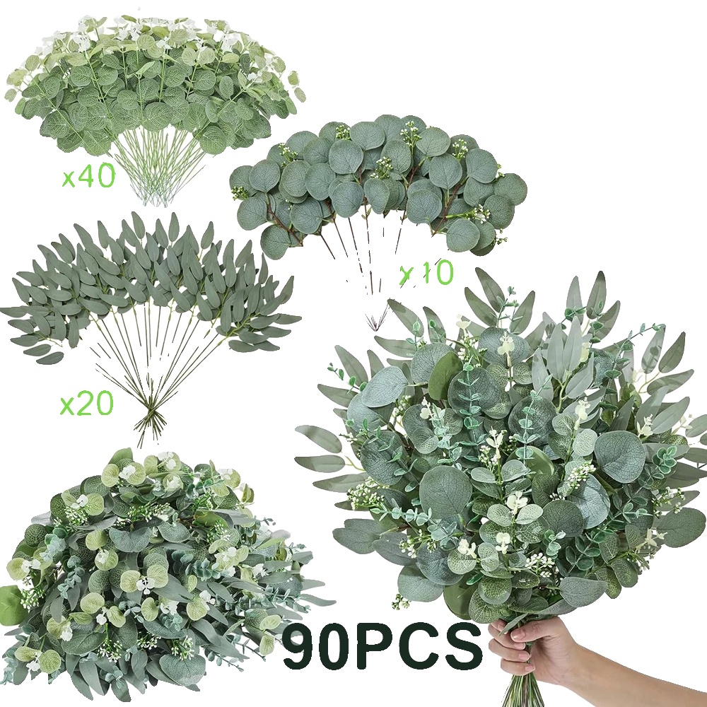 Künstliche Blumensträuße, Eukalyptusblätter, Innendekoration, 90pcs