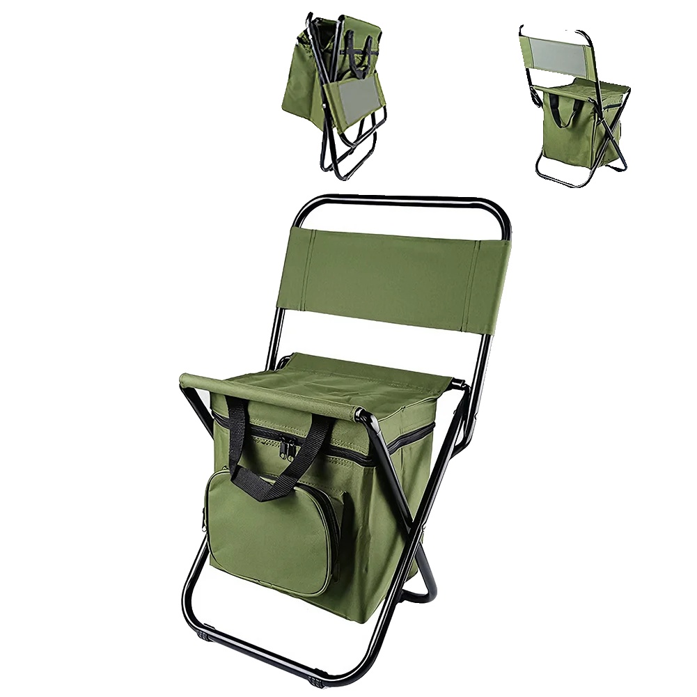 Campingstuhl, Tragbares Design, Isolierte Kühlbox, Grün
