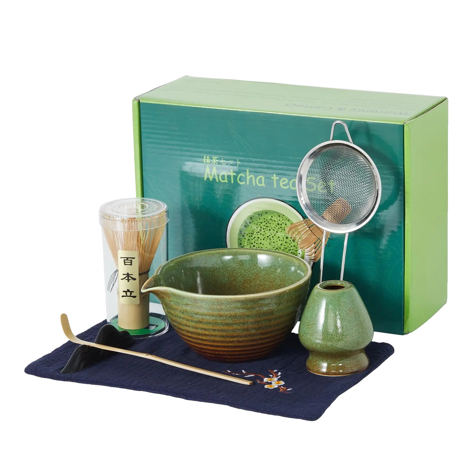 Matcha-schneebesen-set, Keramikschüssel, Bambusbesen, 7stück