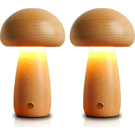 Pilzförmige Holzlampen – Kabellos Und Tragbar Mit Berührungsschalter – Akku-wiederaufladbar – Stufenlos Dimmbar