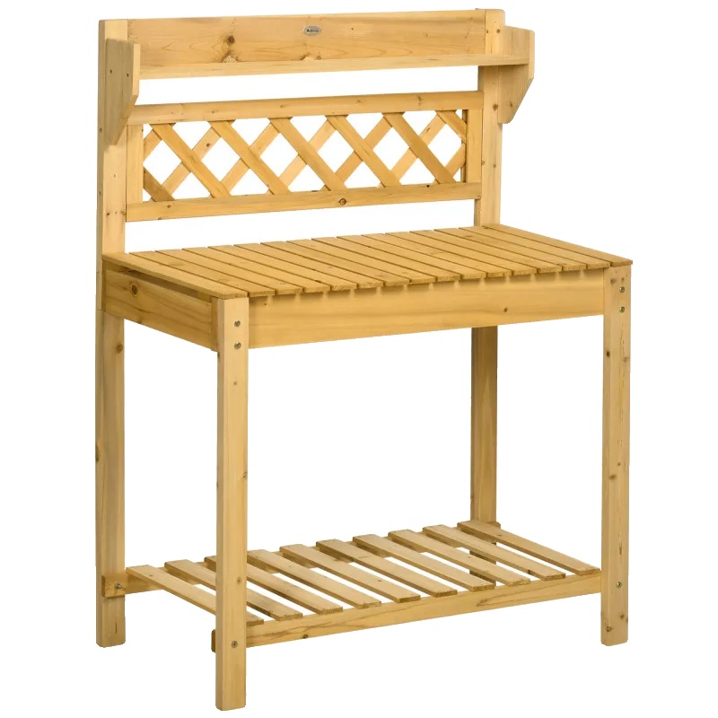 Gartenarbeitsplatz, Massivholz, 92 Cm Länge, 45 Cm Breite, 120 Cm Höhe, 2 Arbeitsbereiche