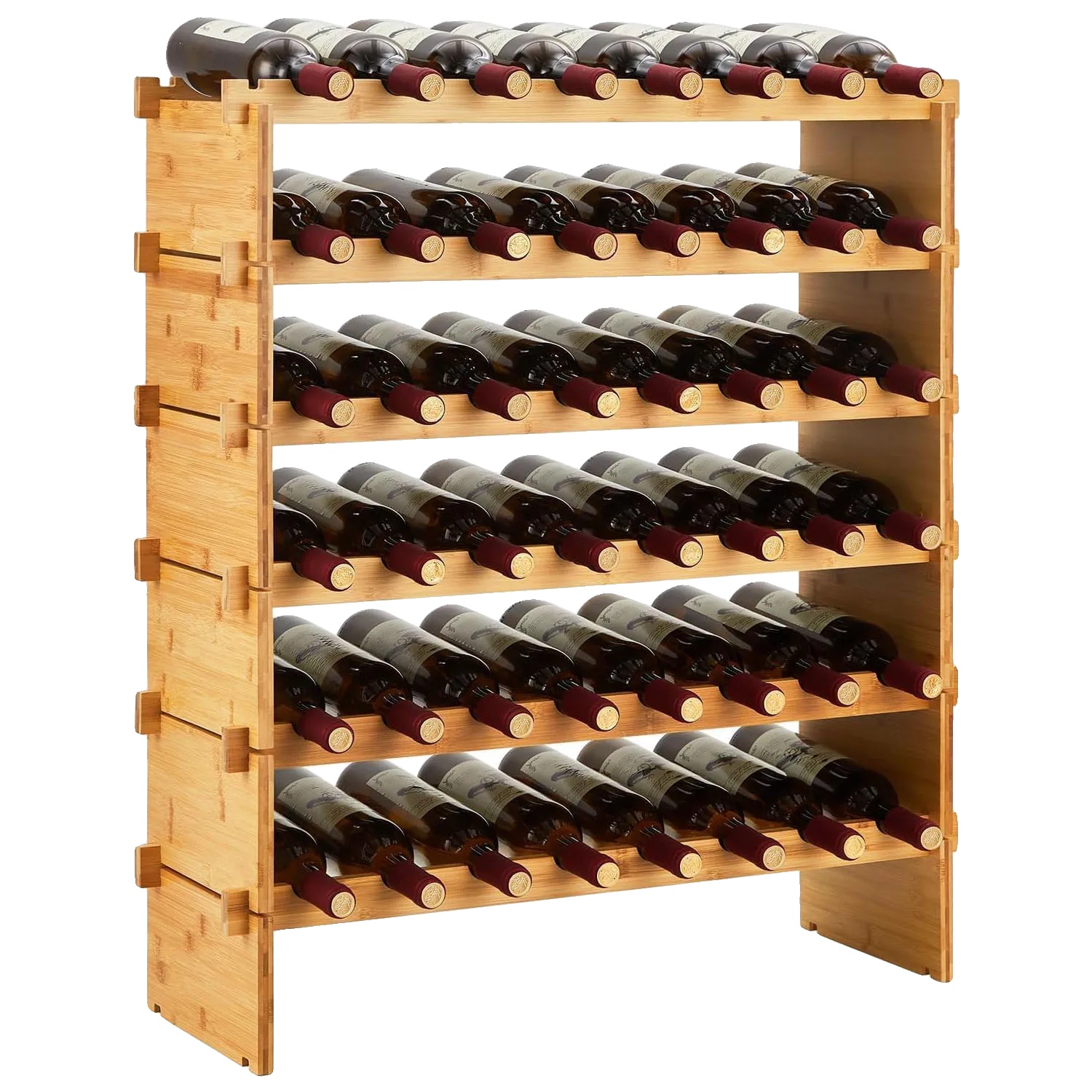 Weinregal, Bambusmaterial, 48 Flaschen Kapazität, Ineinandergreifende Montage, 32 X 36 X 12 Zoll Abmessungen, Geeignet Für Hausbars