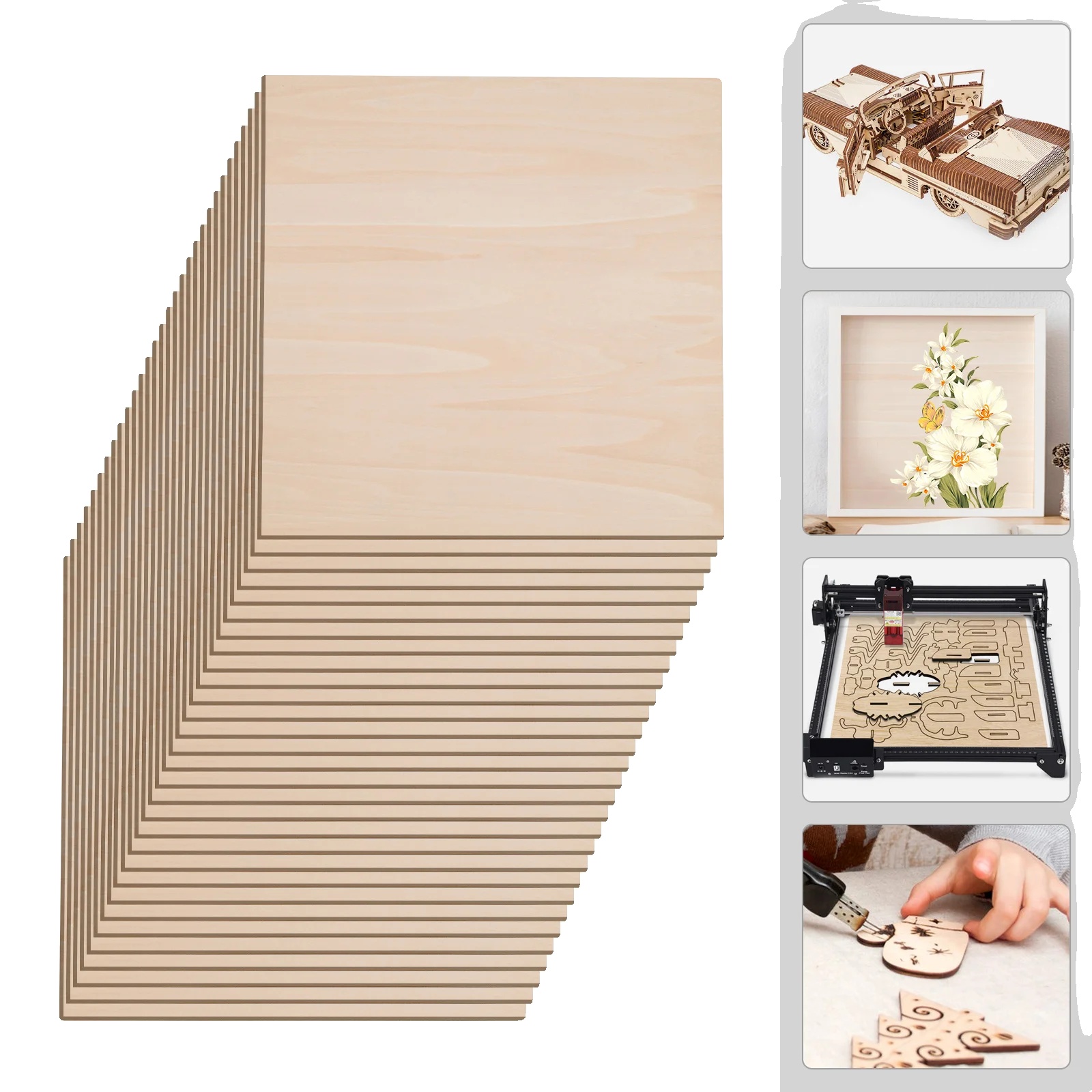 Bastelholzplatten, 400x400mm, Packung Mit 30, 3mm Dicke, Helles Holzmaserung, Geeignet Für Diy-projekte