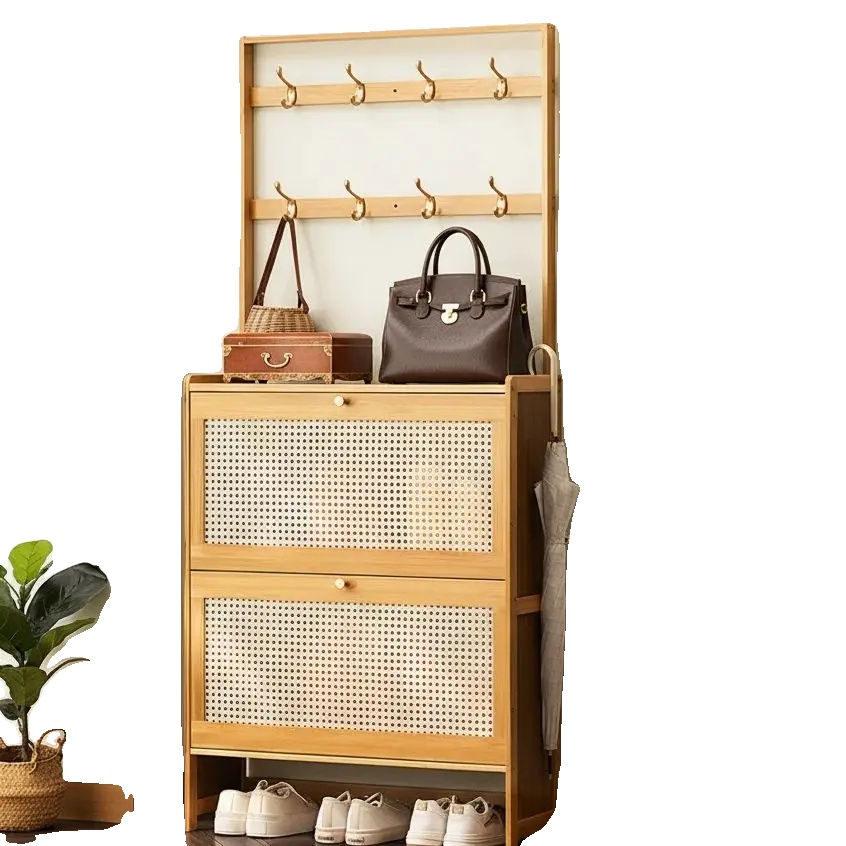 Schuhschrank, Holzwerkstoff, 80 Cm H X 80 Cm B X 30 Cm T, Für Bis Zu 10 Paar, Zeitgemäßes Klapptürdesign, Haken Für Zubehör