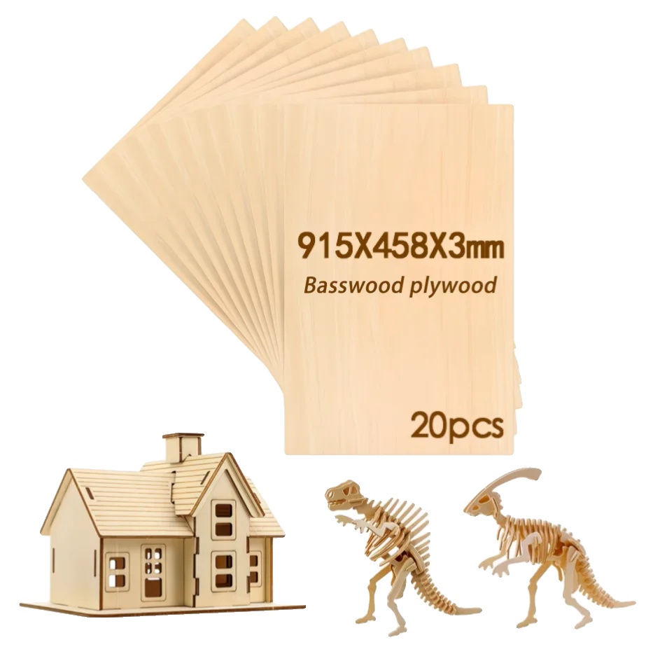 Holzplatte, Premium-basswood, Umweltfreundlich, 20stück, 3mm, 915x458mm