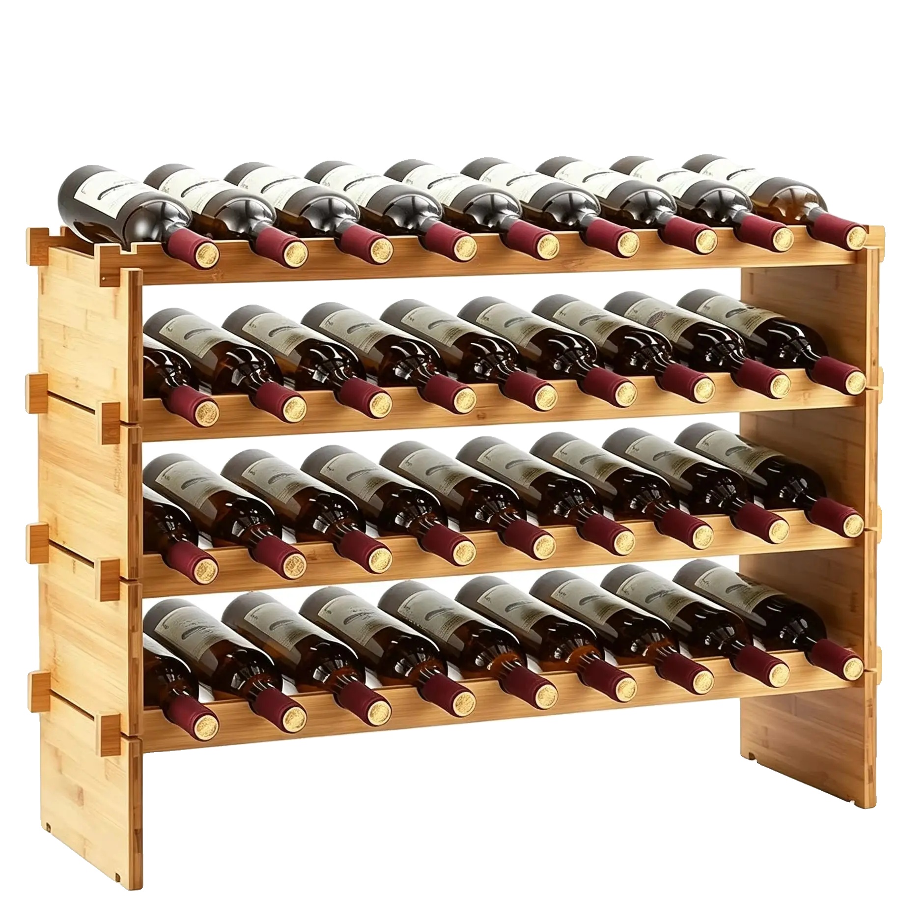 Weinregal, Massivholz-konstruktion, 36-flaschen-kapazität, 4-stufiges Stapelbares Design, Wackelfreie Stabilität, Einfache Montage