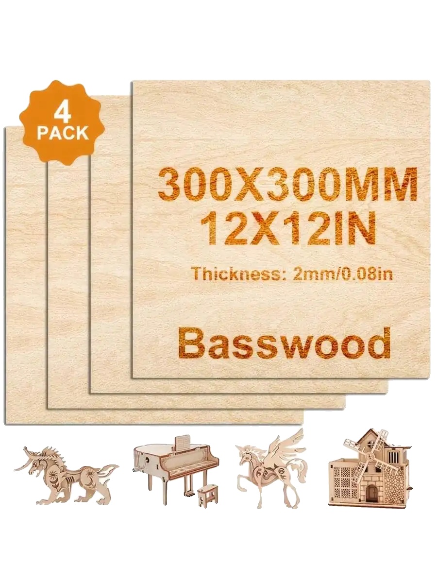 Unbehandeltes Holz, 2 Mm Dicke, 30 X 30 Cm, 4 Stück