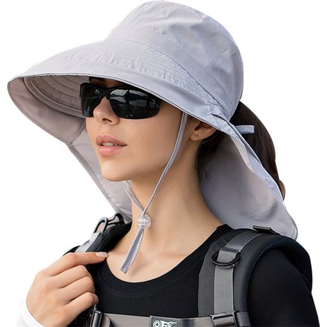 Unisex-sonnenhut – Faltbarer Gartenhut – Breite Krempe Mit Nackenschutz – Integrierter Kinnriemen – Ideal Für Gartenarbeit Und Outdoor-aktivitäten – Hellgrau – 1 Stück