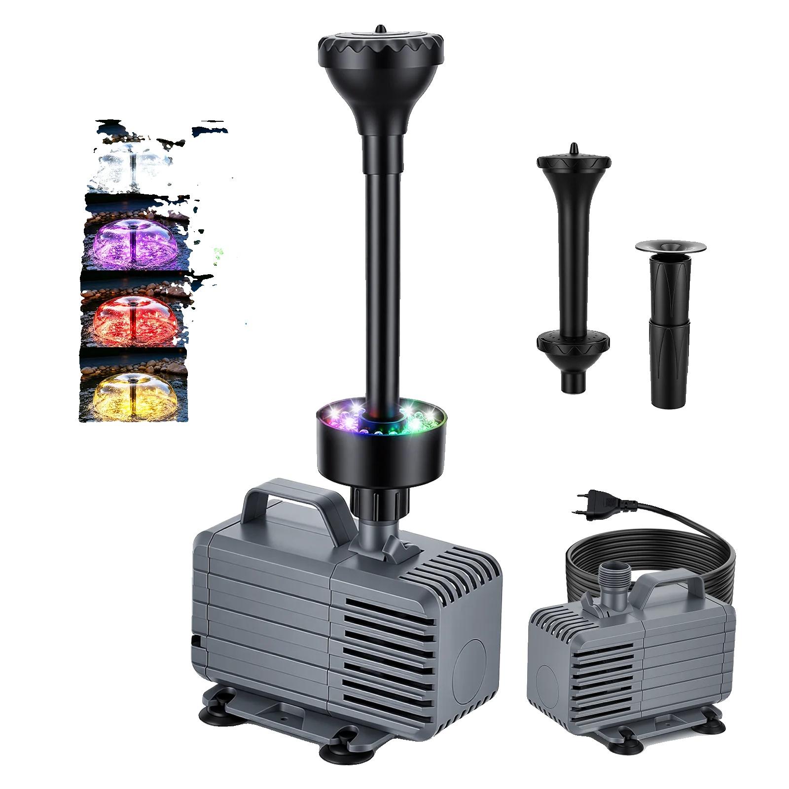 Teichfilterset, 3200l/h Durchflussrate, Brunnen Und Uv-klärer, Hellgrau