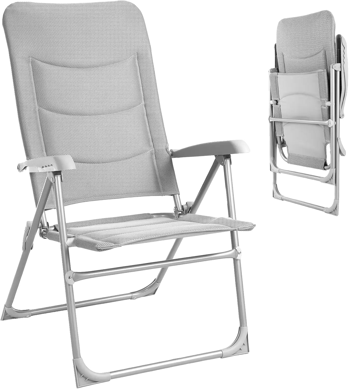Campingstuhl, Hoher Rücken, Verstellbare Positionen, 1pcs Hellgrau