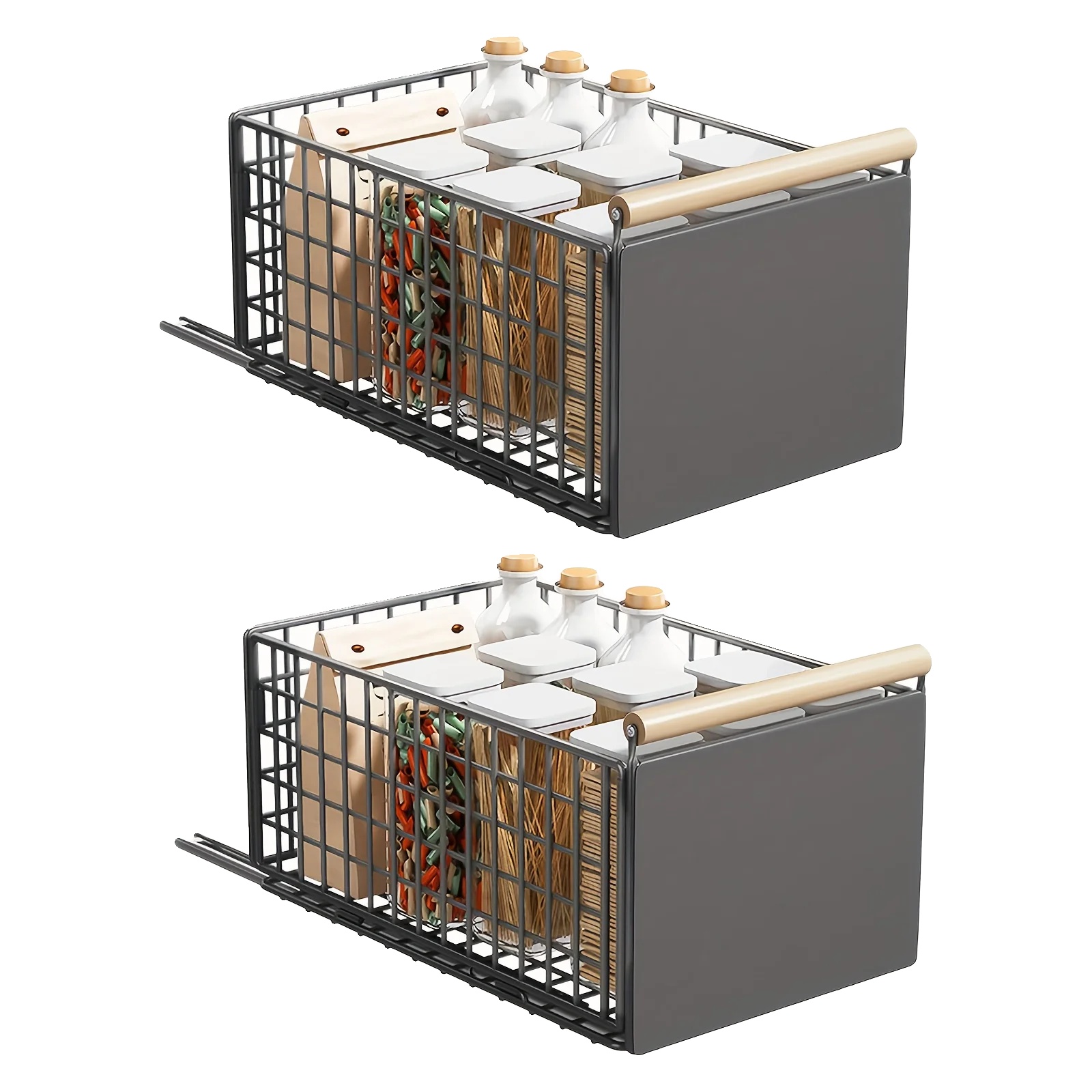 Erweiterbarer Stauraum-schrank, Bohrfreie Installation, Herausziehbare Schublade, Hellgrau, 2stück