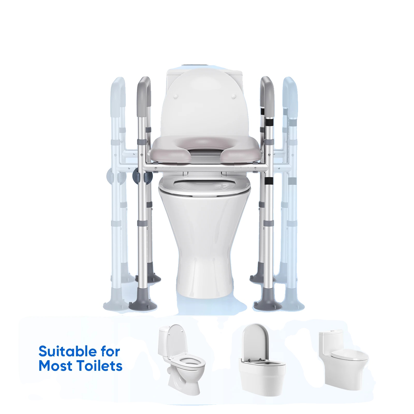 Erhöhter Toilettensitz, Verstellbare Höhe, Rutschfestes Design, Hellgrau