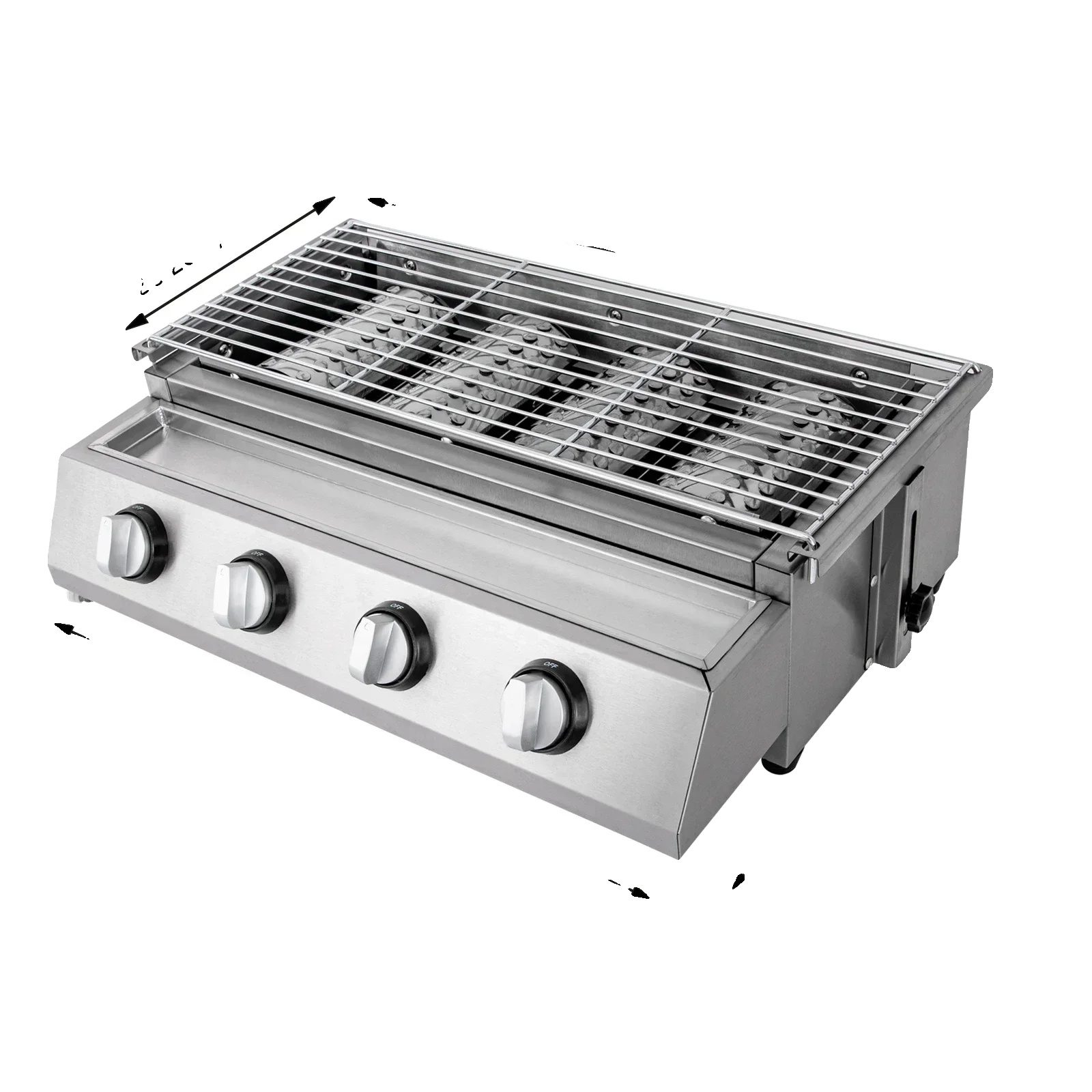 Gasgrill, 4 Brenner, Hochwertiger Edelstahl, Licht Grau
