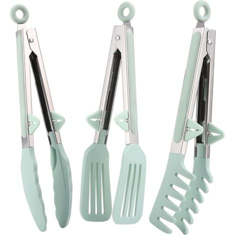 Set Aus 3 Küchenzangen Aus Edelstahl, 26 Cm, Speisezange, Spaghettizange, Grillzange, Geformte Silikon-küchenzange