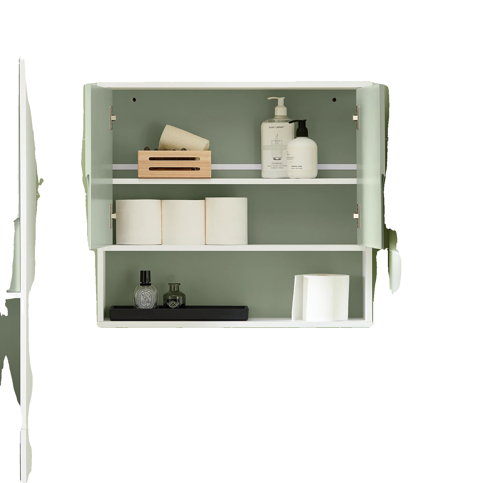 Badezimmer-wandschrank, Verstellbare Regale, Platzsparendes Design, Hellgrün