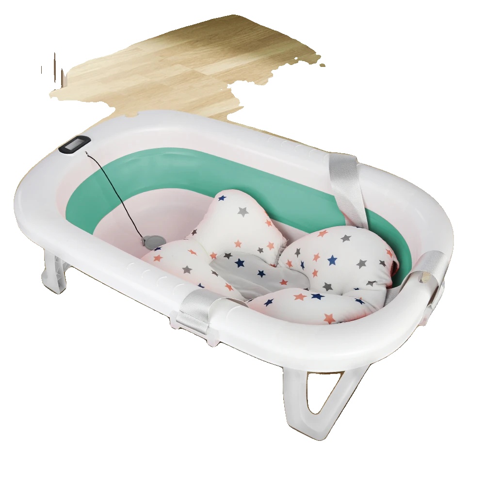 Babybadewanne, Faltbares Design, Temperatursensor, Hellgrün