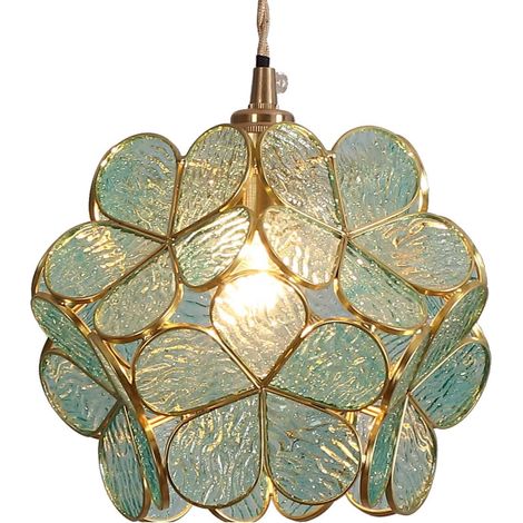 Tiffany-deckenleuchte Aus Glas, Verziert Mit Kirschblüten, Mit Einem 20 Cm Breiten, Blütenblattförmigen Lampenschirm (hellblaues, Strukturiertes Klarglas).