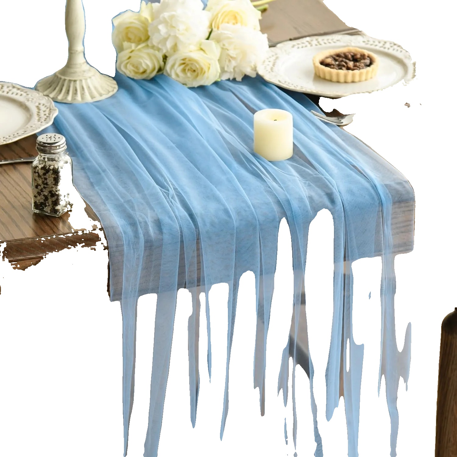 Tischläufer, Durchscheinendes Design, Strapazierfähiges Polyester, 1st Sky Blue, 75x1000cm-b