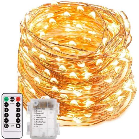 20 M Lange Lichterkette Mit 200 Leds, Batteriebetrieben, Mit Fernbedienung Und Kupferdraht, Für Karneval, Partys, Geburtstage, Hochzeiten Und Gärten, Schutzart Ip65 – Warmweiß