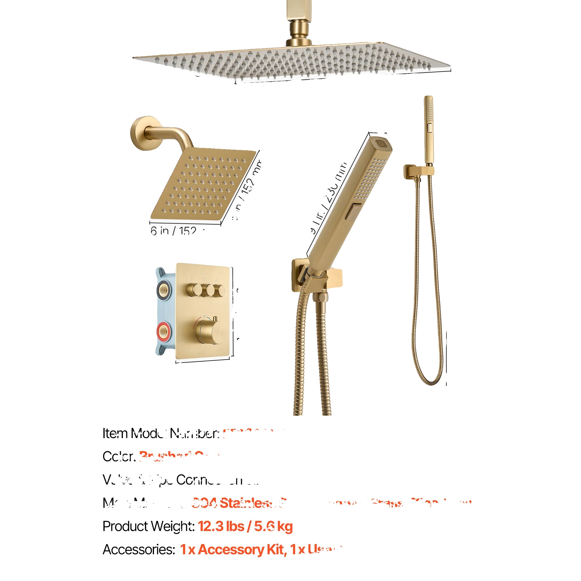 Duscharmatur Set, 3-in-1 System, Langlebiges Design, 12in Typ2