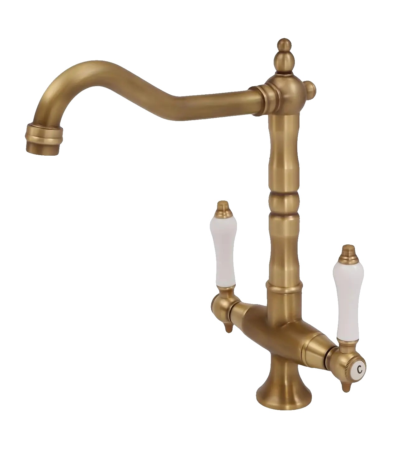Spültapete, Zweigriff-design, Messingkonstruktion, Messing, Antik