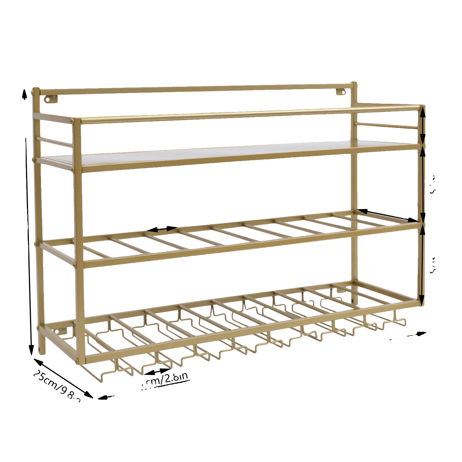Weinregal, Wandmontage, Industriestil, Gold