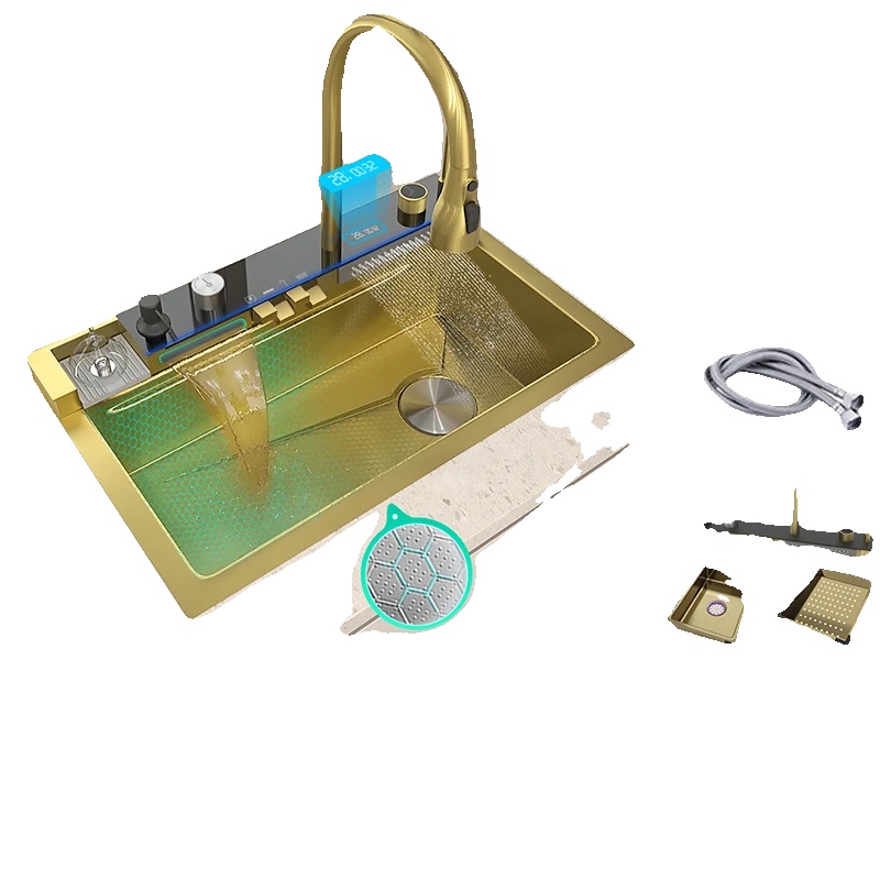 Küchenspüle, Einzelbecken, Edelstahl 304, 6846-gold-fm-a