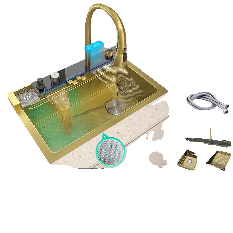 Küchenspüle, Einzelbecken, Edelstahl 304, 8046-gold-fm-c