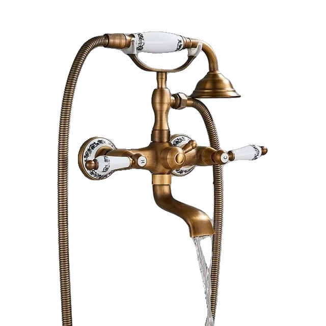 Badewannen-duscharmatur, Doppelgriff, Zeitgenössisches Design, Antike Messing A