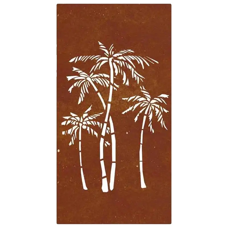 Gartenwanddekoration, Cortenstahl, Palmenbaumdesign, Dunkelkhaki